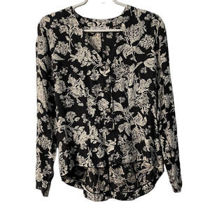 Vntg Vicky-Valere Paris France Womans Blouse Hi/Low Tie Back-Black-M/L